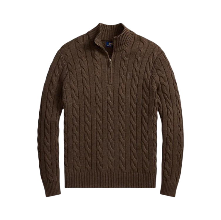 Brown Knitted Quarter Zip
