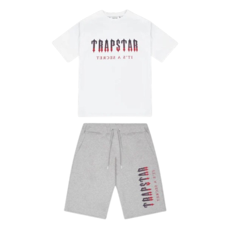 Trapstar Decoded Shorts Set - White/Red Gradient