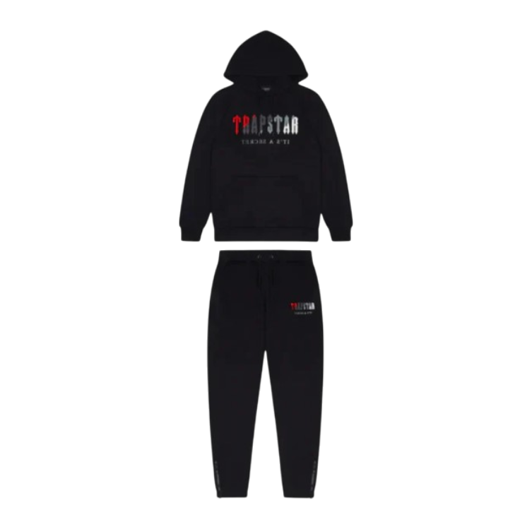 Trapstar Chenille Decoded Hooded Tracksuit - Black / Red