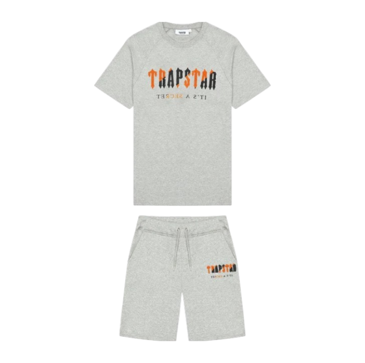 Trapstar Chenille Decoded Shorts Set - Grey/Orange