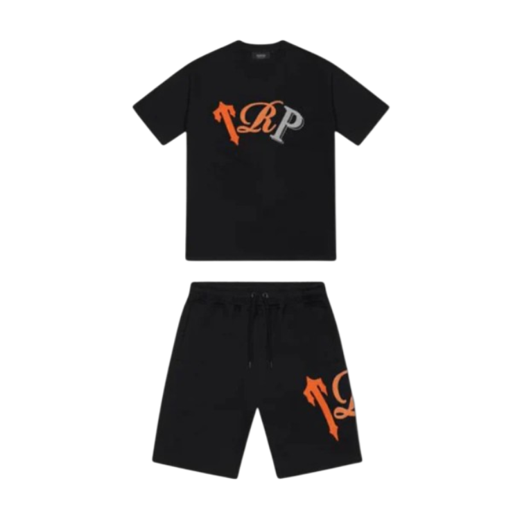 Trapstar Chenille TRP Short Set - Black/Orange