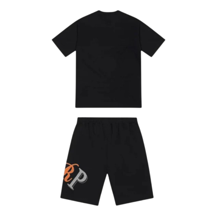 Trapstar Chenille TRP Short Set - Black/Orange